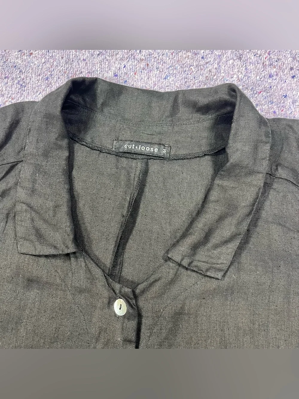 Cut Loose Sleeveless Black Linen Button Up Top Size Medium